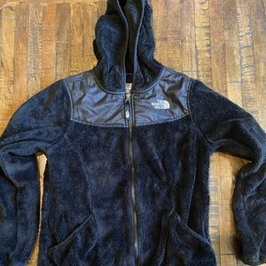 Black Fuzzy North Face Zip-up Jacket
